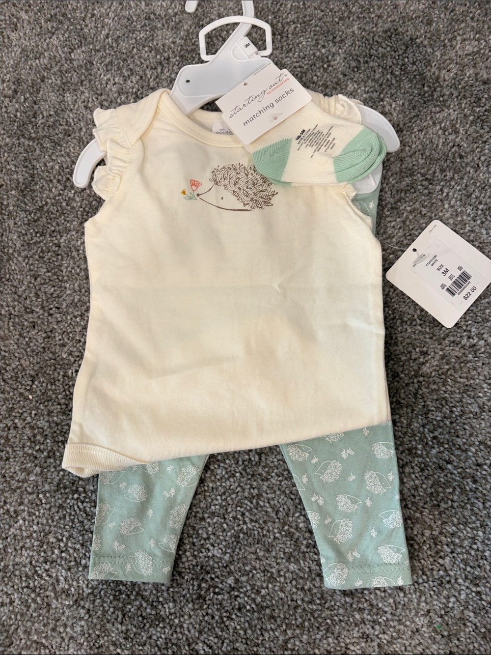 Starting Out Cream Top and Mint Green Hedgehog Legging Set